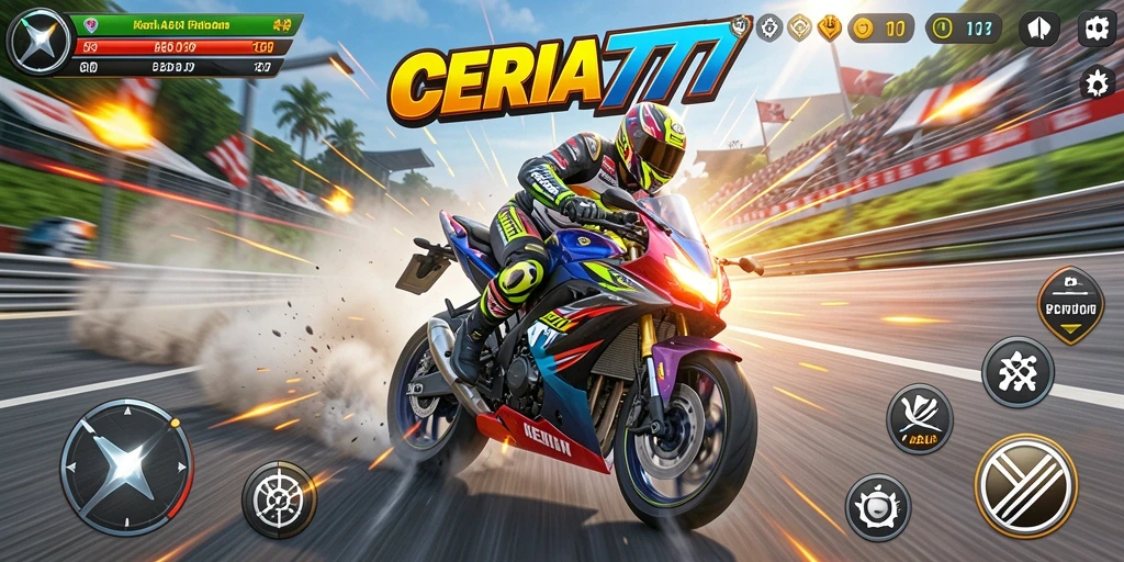 Tampilan seru balapan motor dalam CERIA777 di lintasan yang menantang.