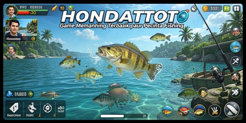 Screenshot gameplay HONDATOTO menampilkan aksi memancing yang seru dan menarik.