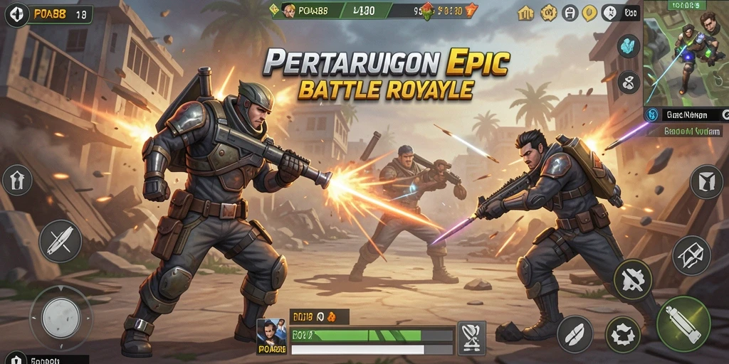 Screenshot utama POA88 menampilkan aksi pertempuran Battle Royale yang intens.